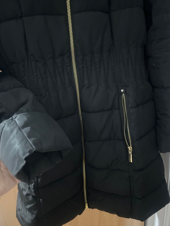 Chinese Laundry Black Quilted Hooded Puffer Coat with Faux Fur Trim - Picture 2 of 4